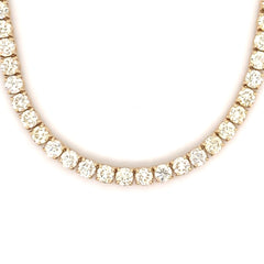 10PT- 15.20 CT. VVS Tennis Necklace in 14K Yellow Gold (4 Prong) - White Carat - USA 