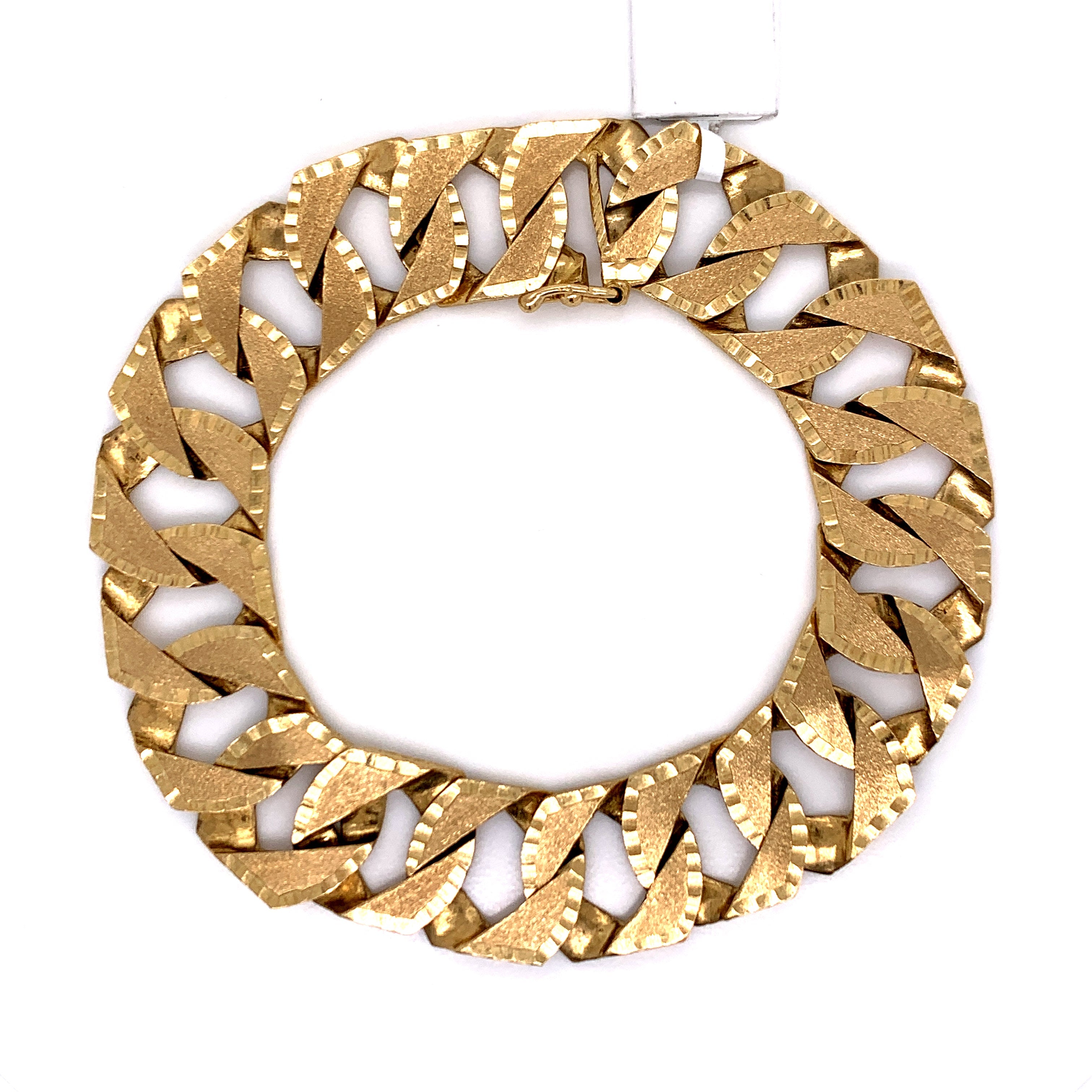 17mm Gold Semi-Solid Square-Curve Cuban Bracelet 10K - White Carat - USA & Canada