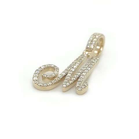 Diamond Cursive Letter "M" Pendant - White Carat - USA & Canada