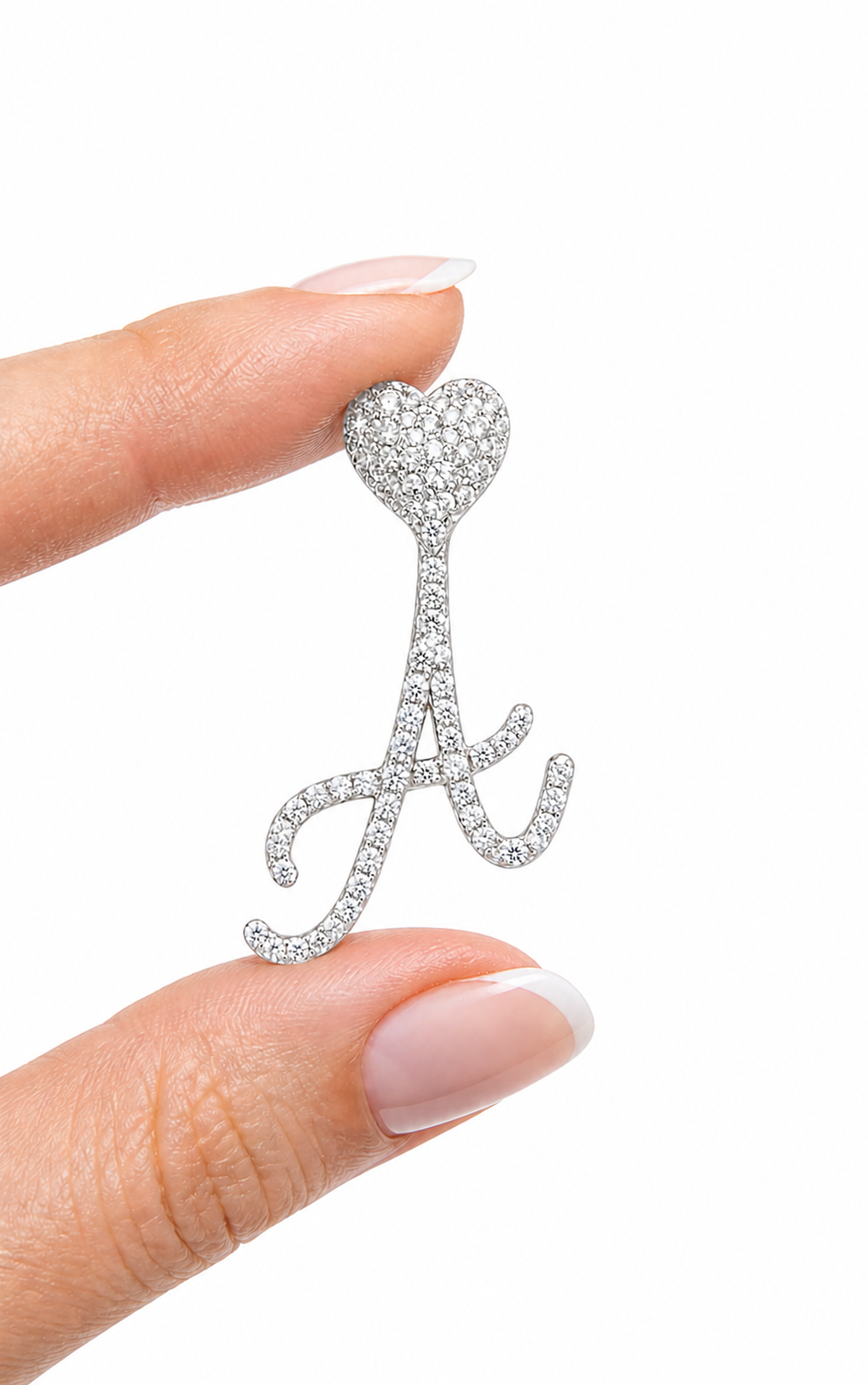 Custom A pendant with heart bail - White Carat - USA 