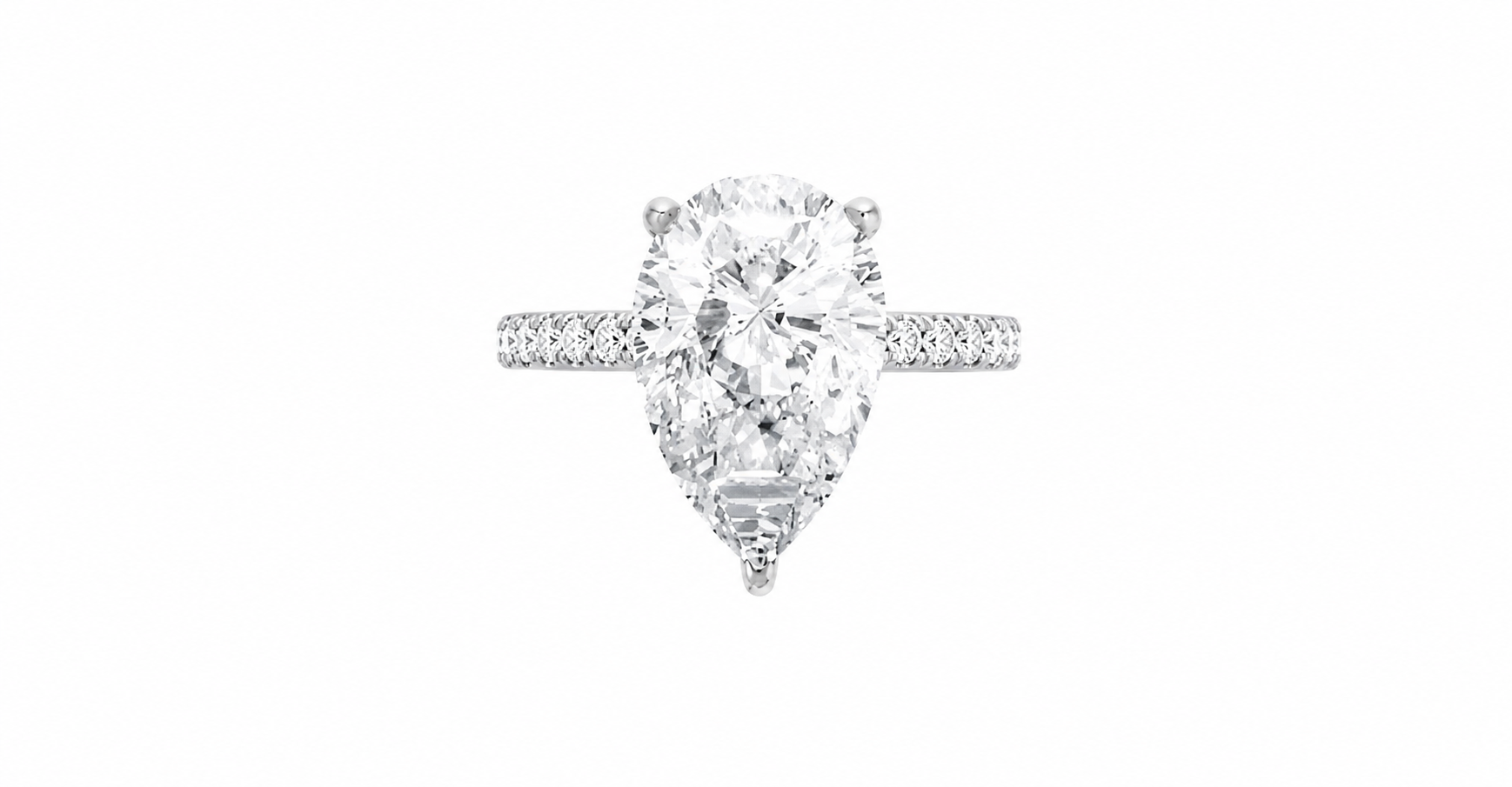 3.00 CT Diamond Pear Shape with Side Diamonds in 14k gold - White Carat - USA 