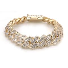12.00 CT. VVS Diamond Claw Cuban Bracelet Gold - 14.5mm - White Carat - USA 
