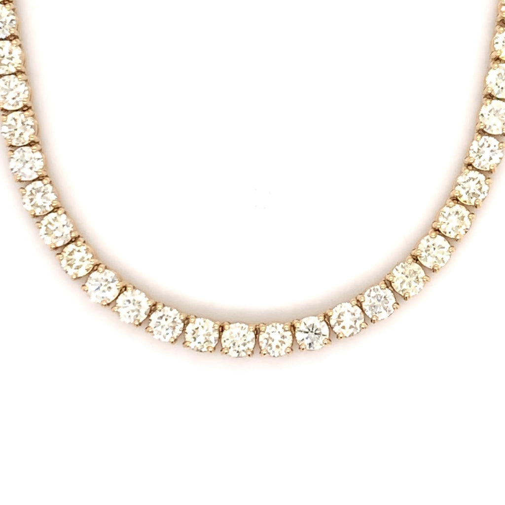 12PT- 25.00CT. Tennis Necklace 14K Yellow Gold (4 Prong)