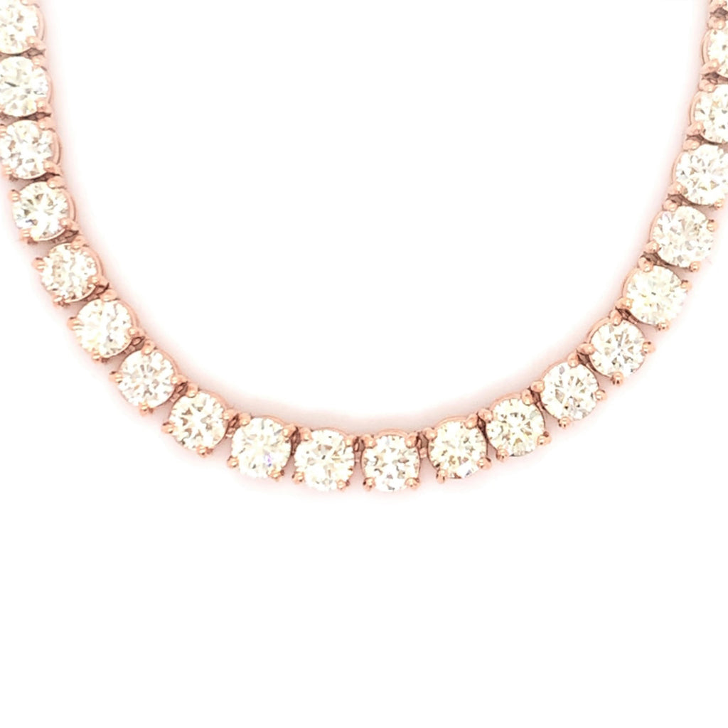 4PT- From 7.00 CT. - 14.20 CT. Tennis Necklace 14K Rose Gold (4 Prong)