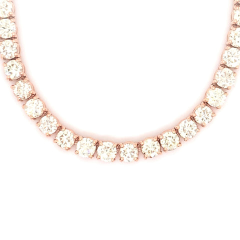 4PT- From 7.00 CT. - 14.20 CT. Tennis Necklace 14K Rose Gold (4 Prong)