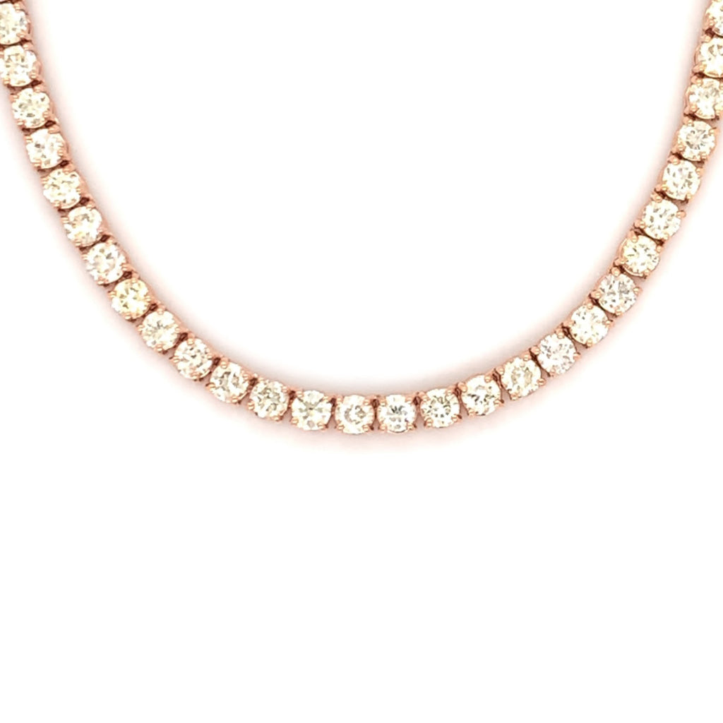 4PT- 13.63 CT. VVS Tennis Necklace Rose Gold (4 Prong) 14K