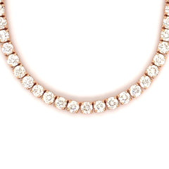 12PT- 25.00CT. Tennis Necklace 14K Rose Gold (4 Prong) - White Carat - USA 