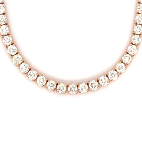 3PT- 5.10 CT. - 11.00 CT. Tennis Necklace 14K Rose Gold (4 Prong)