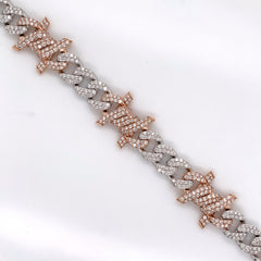 8.44CT Diamond Barbed Wire Cuban Bracelet Rose & White Gold 14K - 18mm - White Carat - USA & Canada