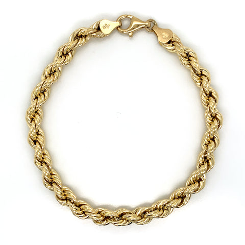 10K Gold Rope Bracelet (Regular)-6.5MM - White Carat Diamonds 