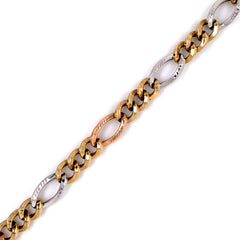 10K Gold Three Tone Figaro Bracelet (Regular)- 8.5MM - White Carat Diamonds 