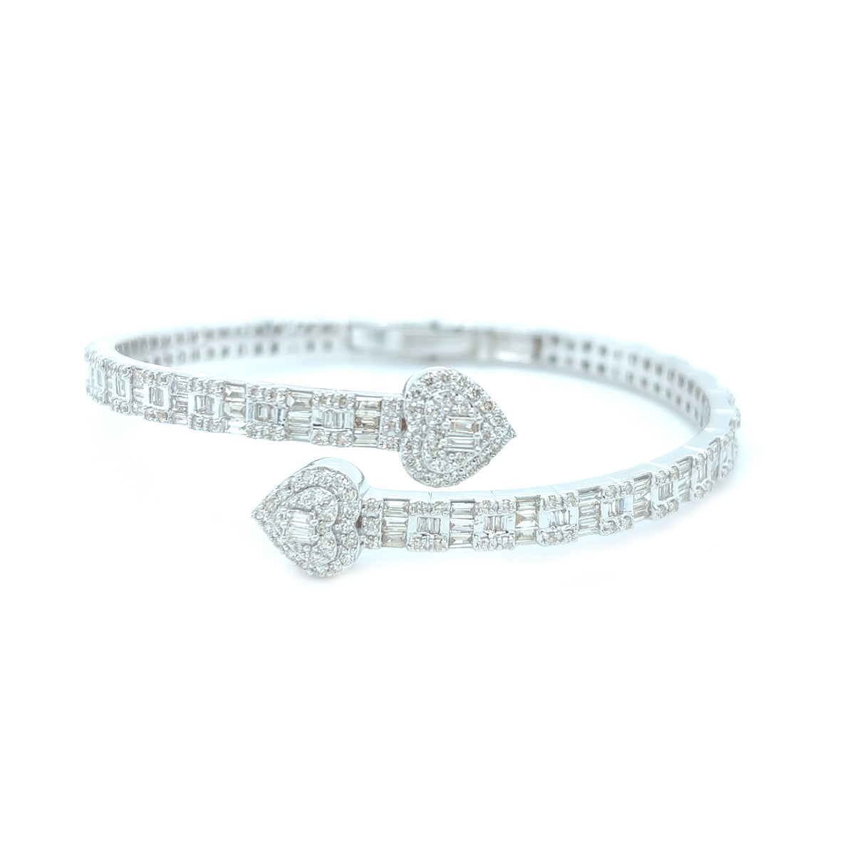 4.75 CT. Heart Bangle Baguette Diamond Bracelet 14K - White Carat - USA & Canada
