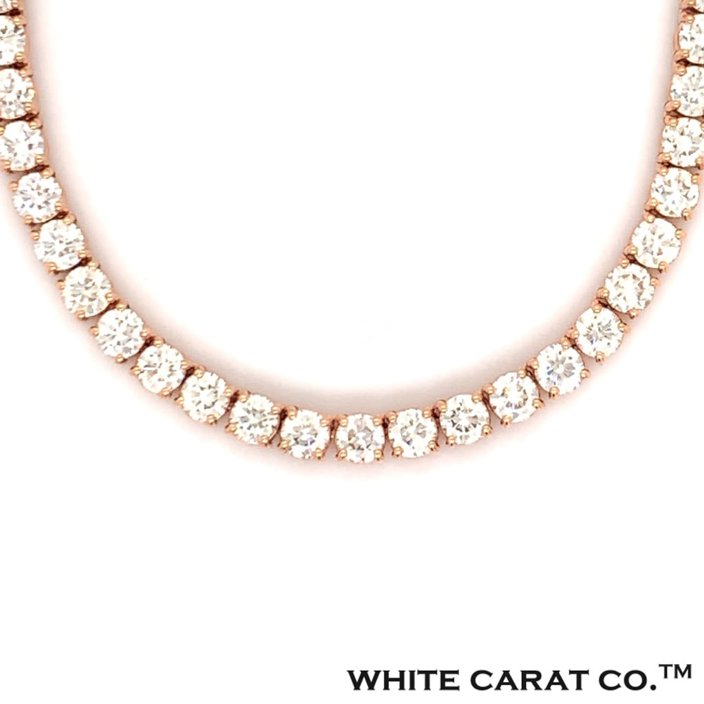 12PT- 25.00CT. Tennis Necklace 14K Rose Gold (4 Prong) - White Carat - USA & Canada