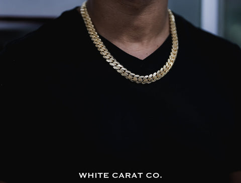 13mm - Elite Miami Cuban Chain in 10K Gold - White Carat - USA & Canada