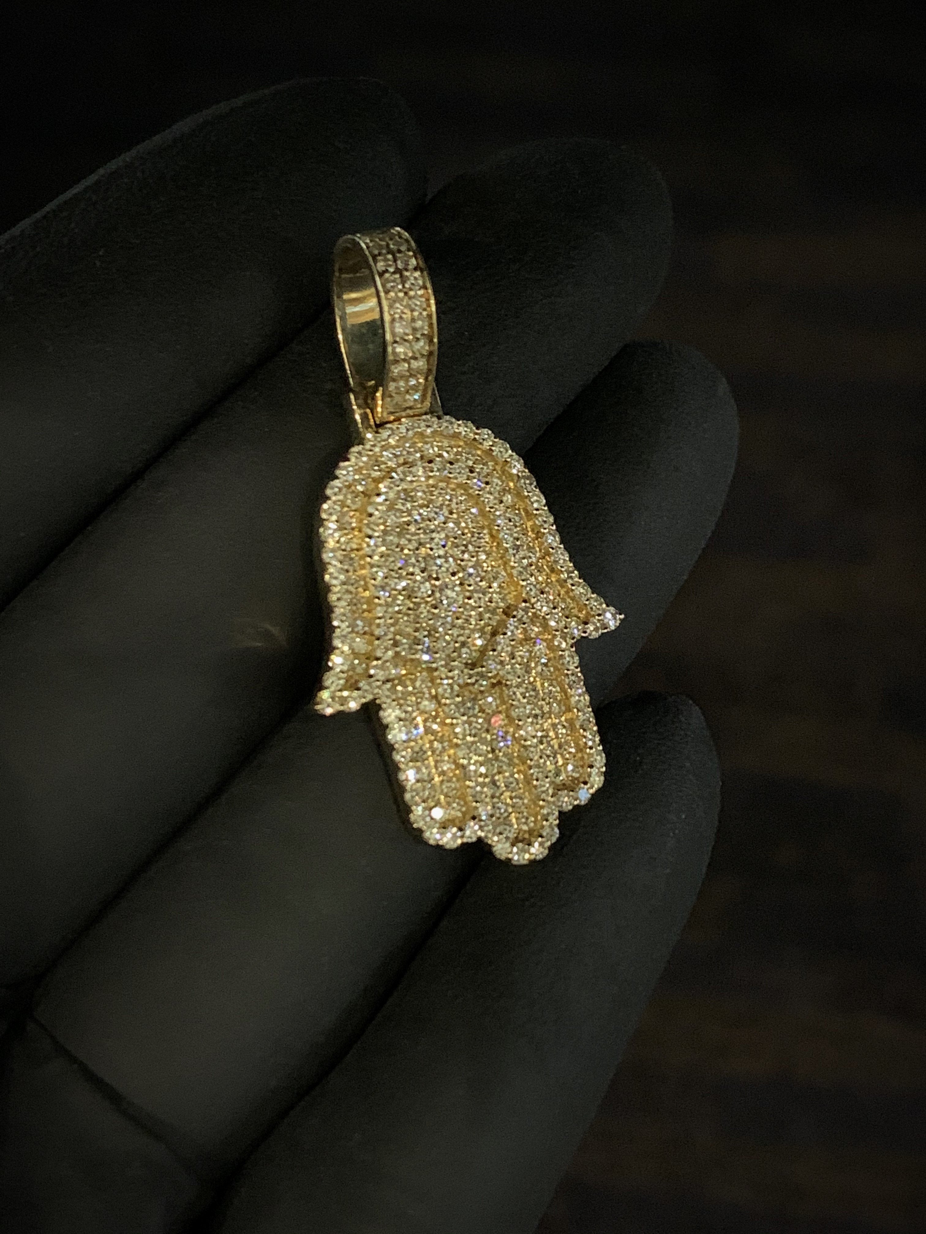 3.75 CT. Diamond Hamsa Pendant in 10K Gold - White Carat Diamonds 