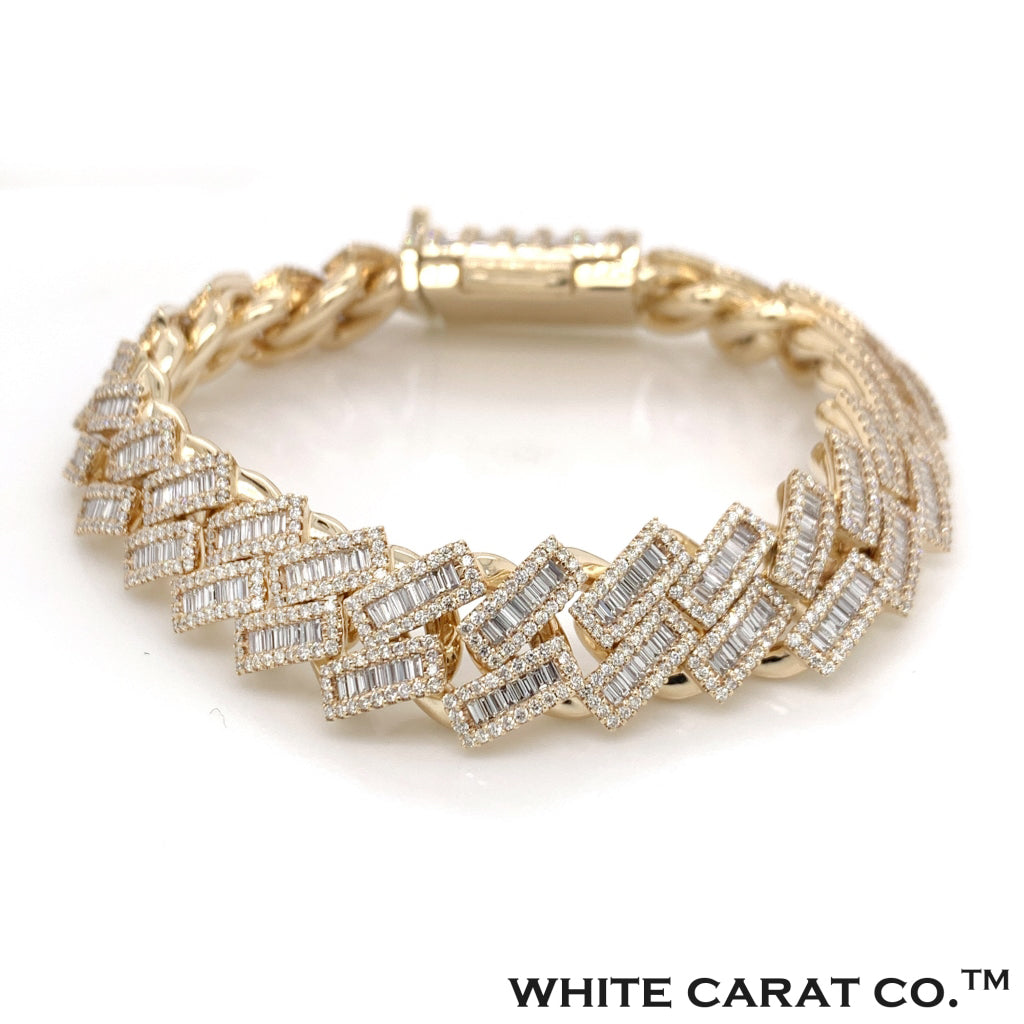 12.00 CT. VVS Diamond Claw Cuban Bracelet Gold - 14.5mm - White Carat - USA & Canada