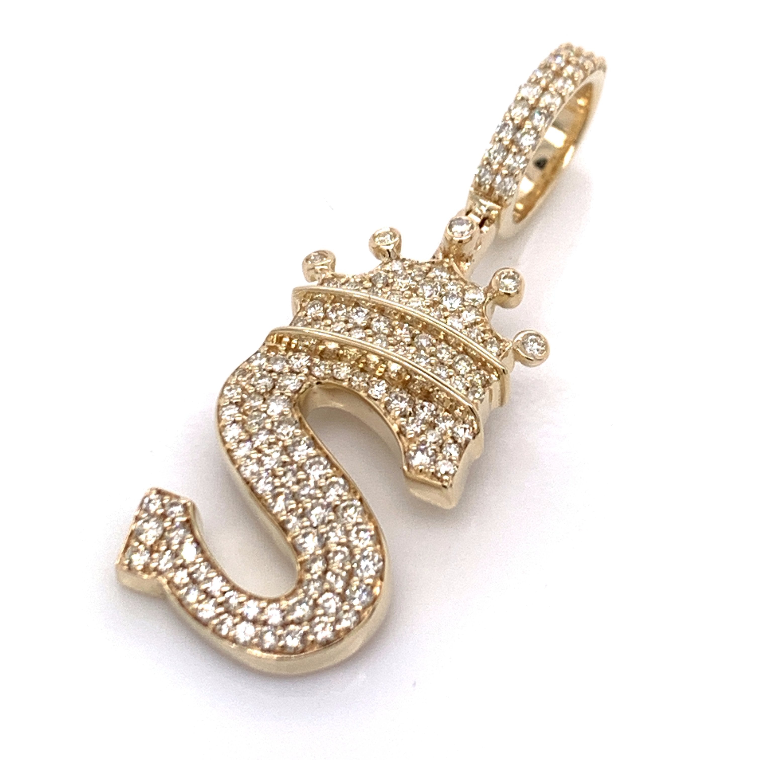 1.30 CT. Diamond Initial "S" Pendant in 10K Gold - White Carat Diamonds 