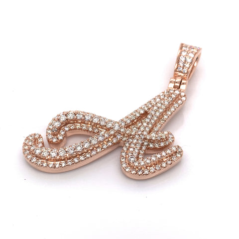 2.50 CT. VVS Diamond Cursive "A" Pendant in 10K Rose Gold - White Carat Diamonds 