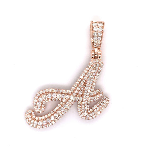 2.50 CT. VVS Diamond Cursive "A" Pendant in 10K Rose Gold - White Carat Diamonds 