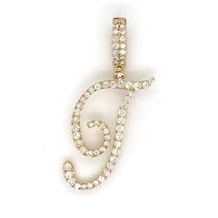 1.00 CT. Diamond Initial "T" Pendant in Gold With Chain - White Carat Diamonds 