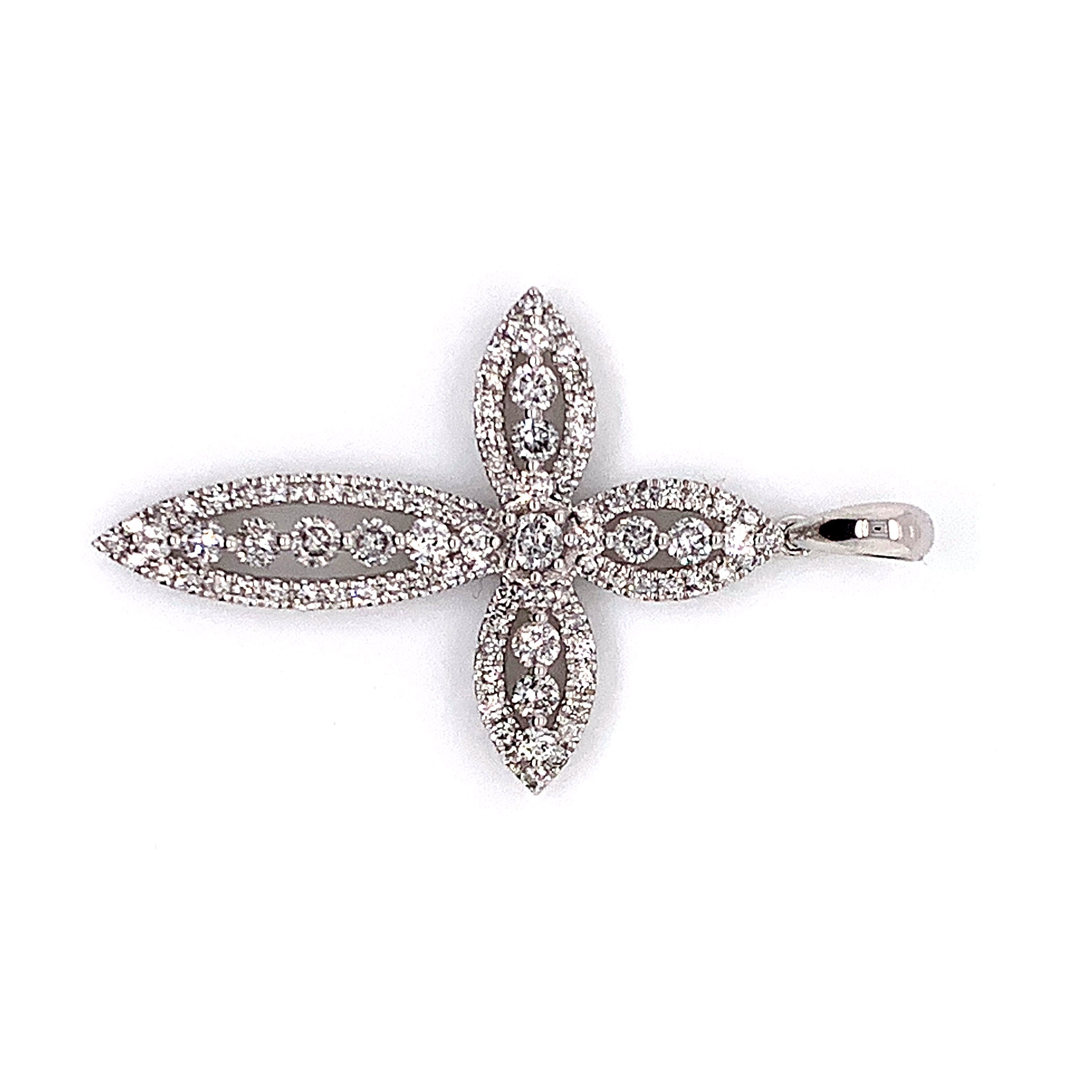 14K White Gold Diamond Cross Pendant - White Carat - USA & Canada