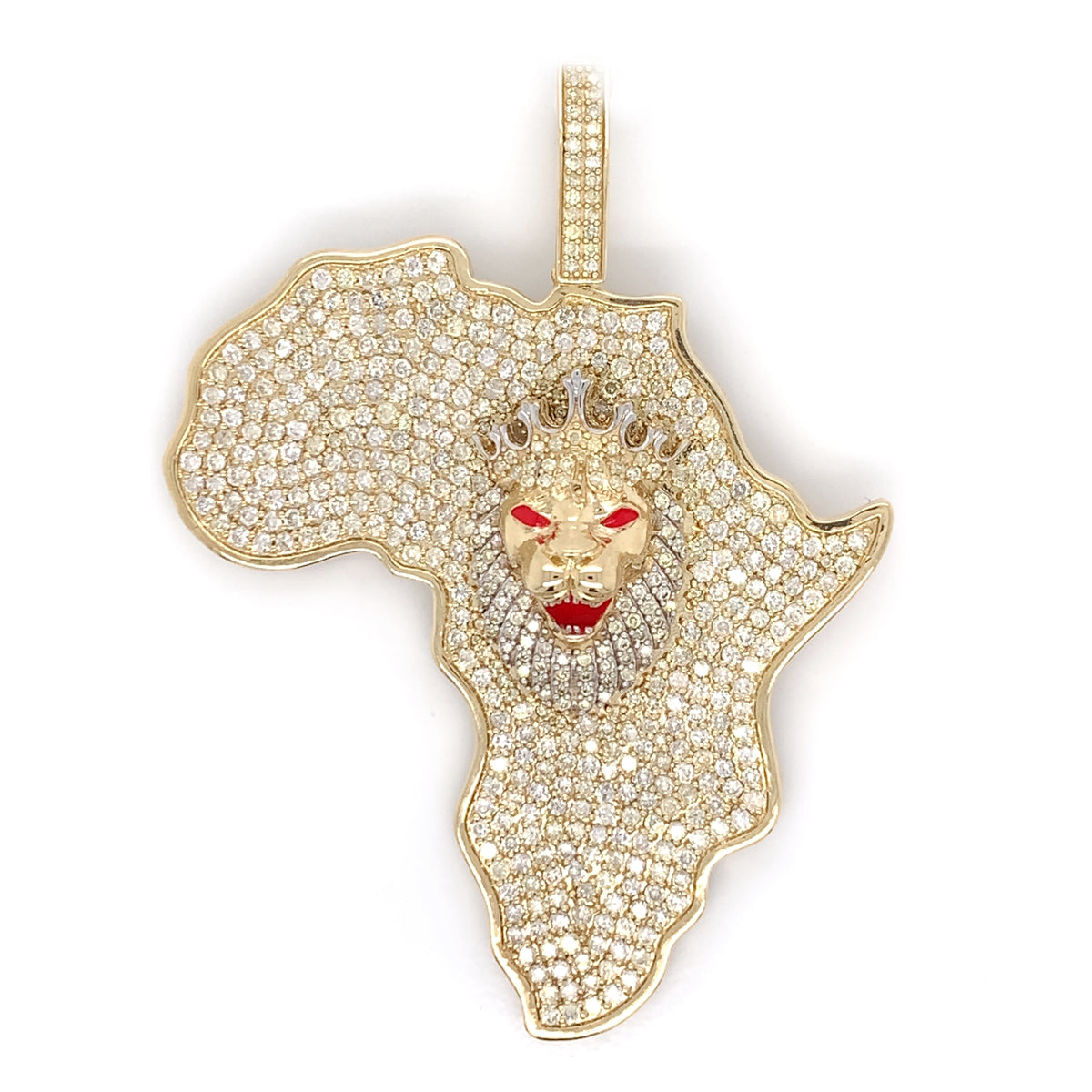 Diamond African Lion Pendant 10K - White Carat - USA & Canada