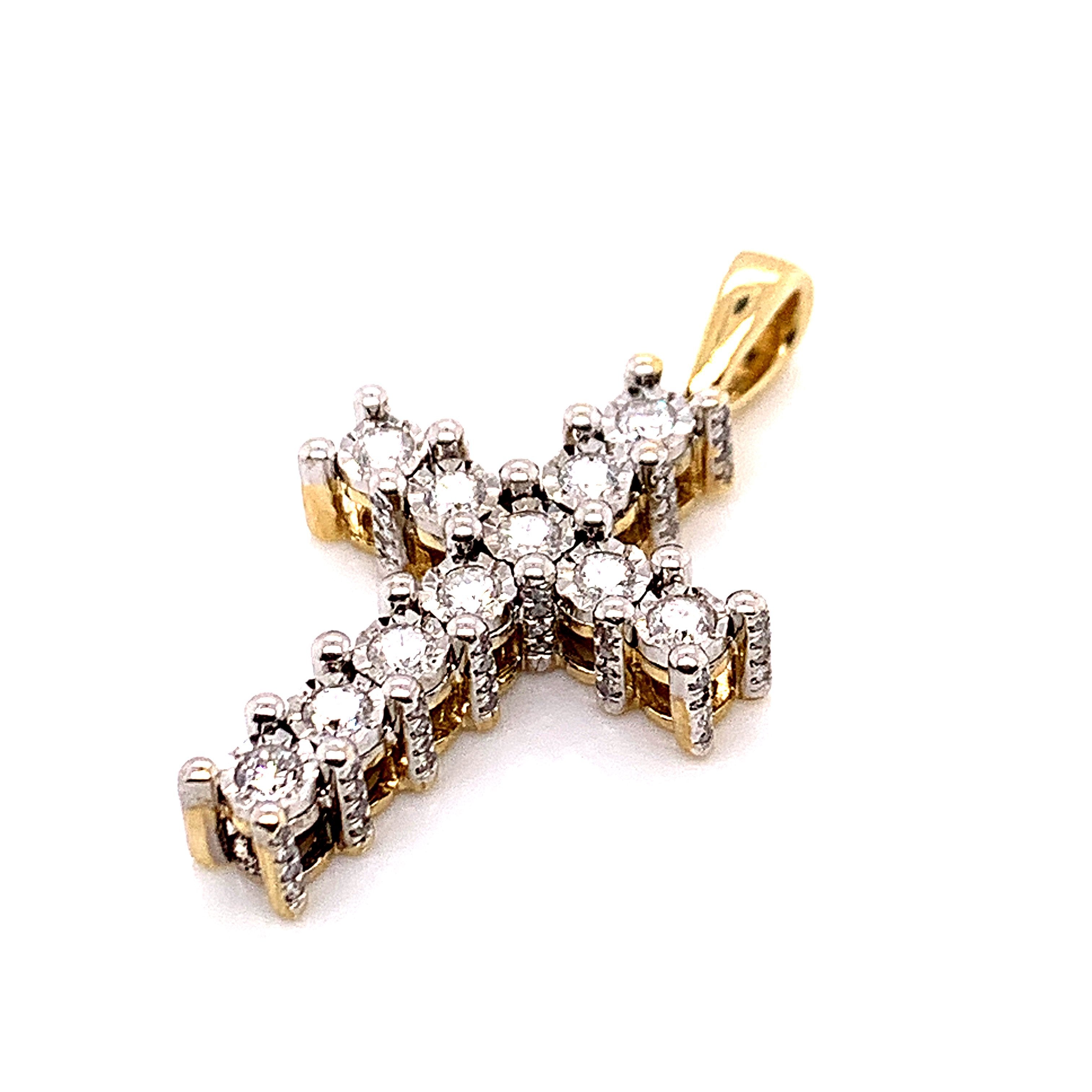 0.70CT Diamond 10K Yellow Gold Cross Pendant - White Carat - USA & Canada
