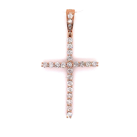 1.05CT Diamond 14K Rose Gold Cross Pendant - White Carat - USA & Canada