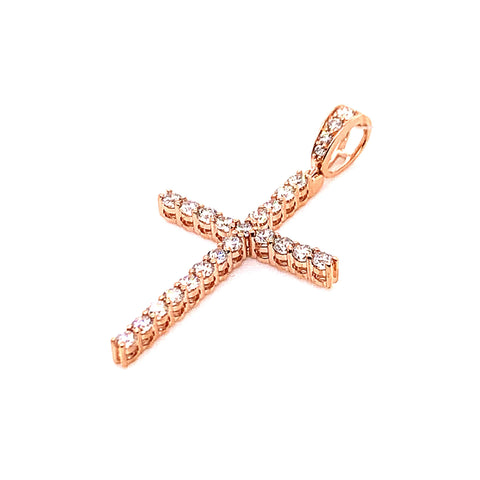 1.05CT Diamond 14K Rose Gold Cross Pendant - White Carat - USA & Canada