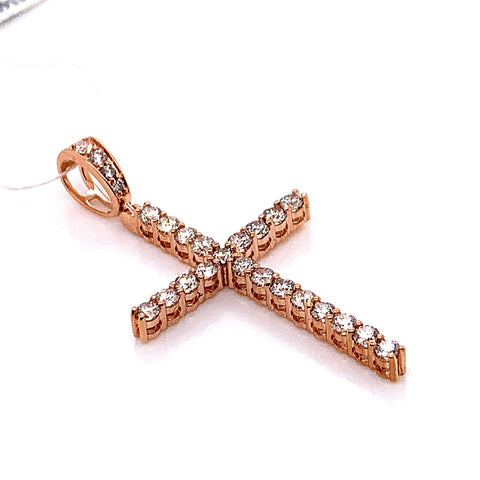 1.05CT Diamond 14K Rose Gold Cross Pendant - White Carat - USA & Canada