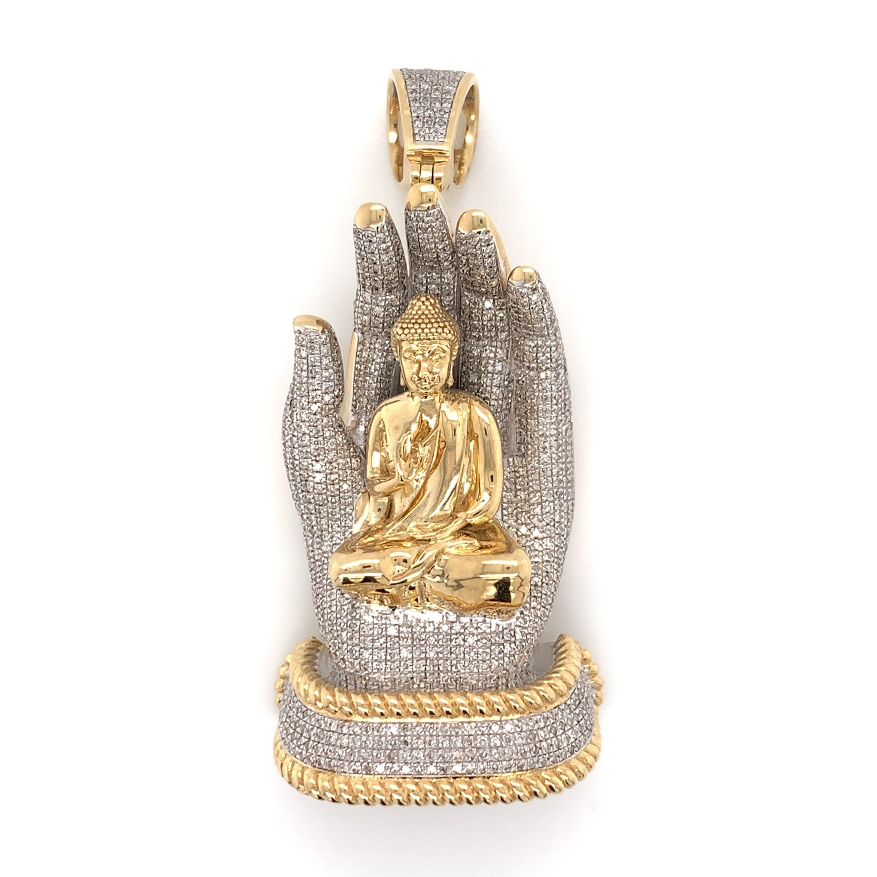 3.00 CT. Diamond Buddha in Hand Pendant in Gold - White Carat Diamonds 