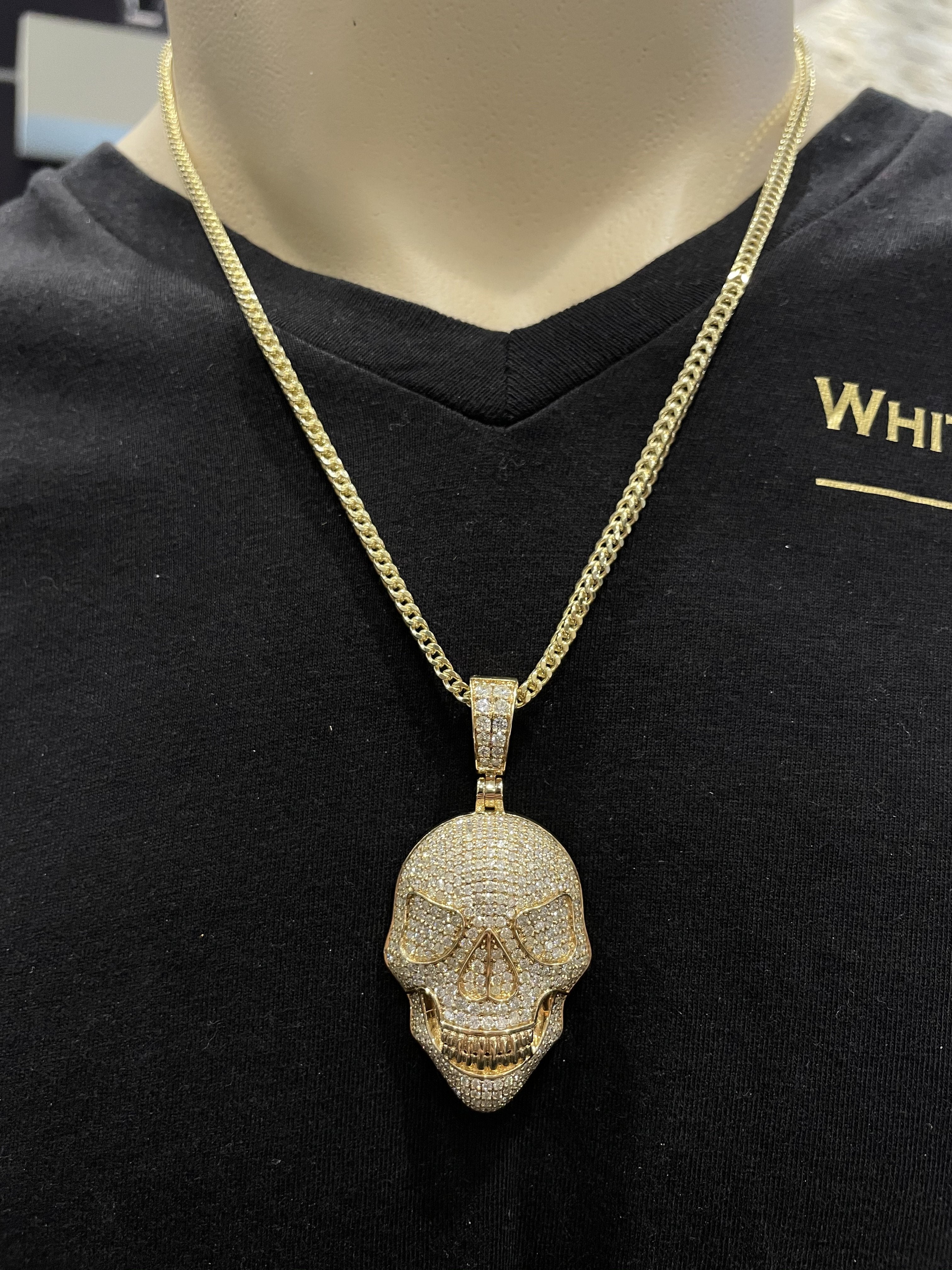 4.60 CT. Diamond Skull Pendant in 14K Gold - White Carat Diamonds 