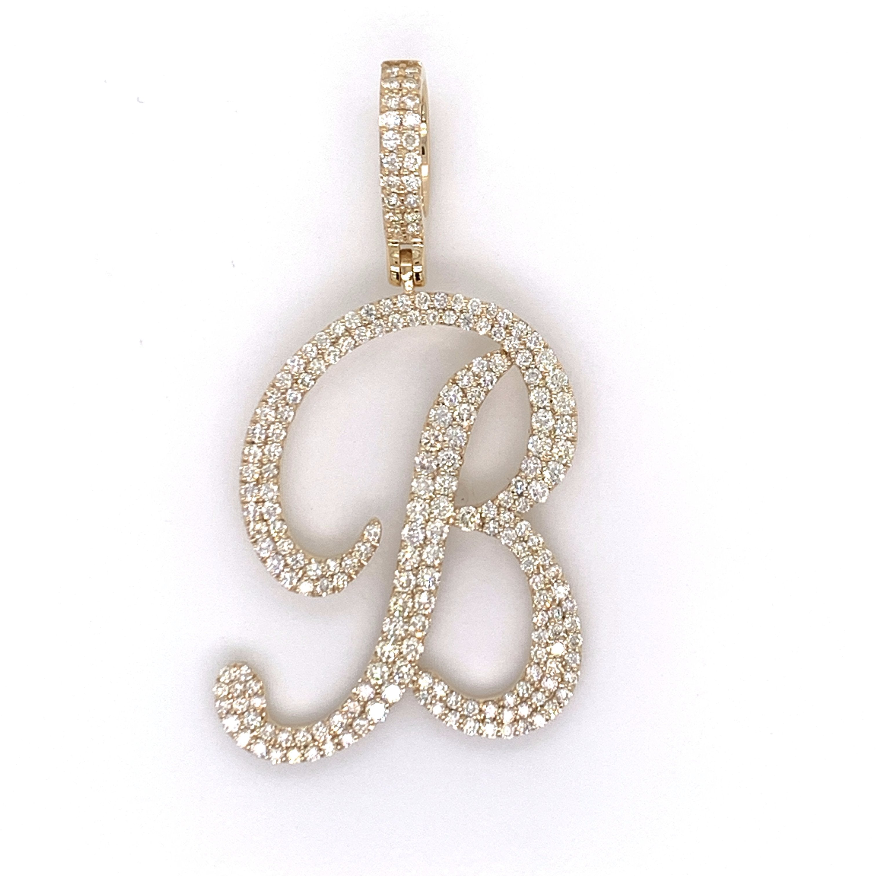 2.50 CT. Diamond Initial "B" Pendant in Gold With Chain - White Carat Diamonds 