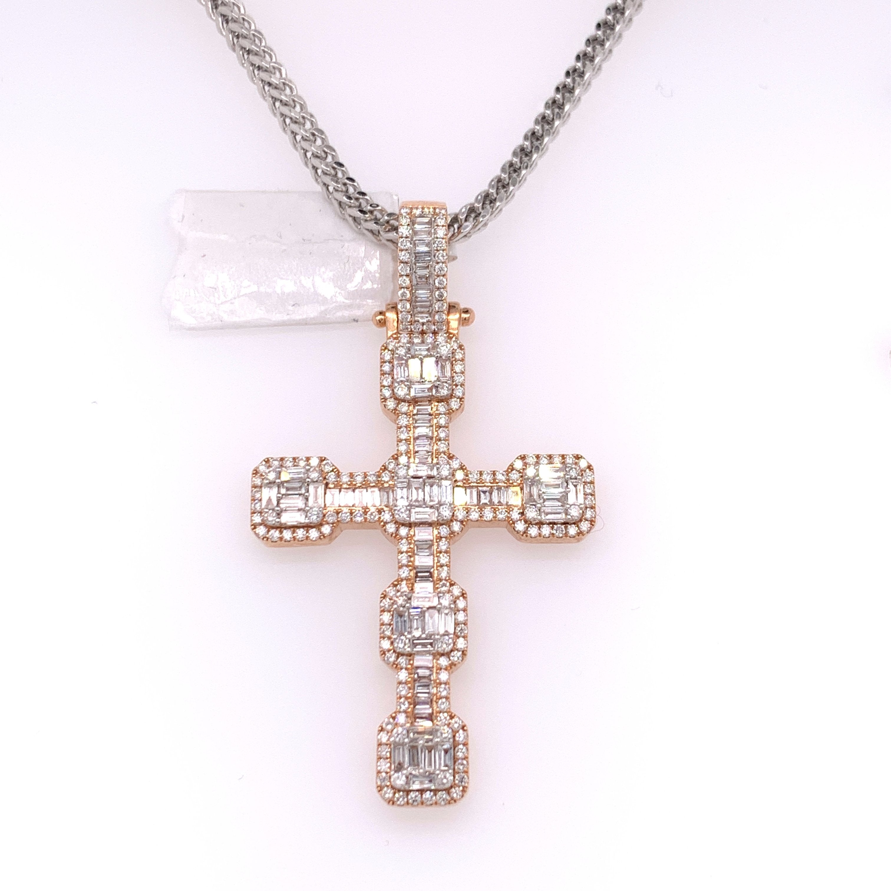 2.75CT Diamond 14K Rose Gold Cross Pendant - White Carat - USA & Canada