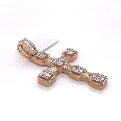 2.75CT Diamond 14K Rose Gold Cross Pendant - White Carat - USA & Canada