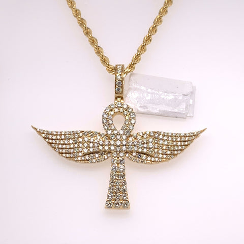 3.92CT Diamond 10K Yellow Gold Ankh Cross Pendant - White Carat - USA & Canada