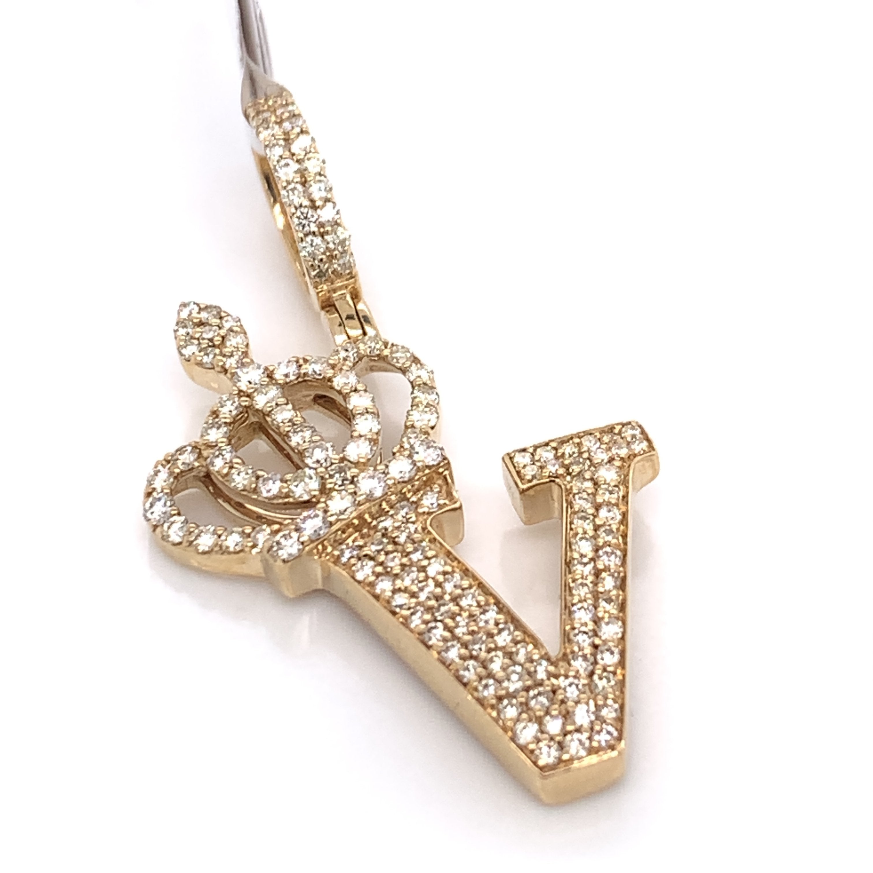 1.30 CT. Diamond Initial "V" Pendant in 10K Gold - White Carat Diamonds 