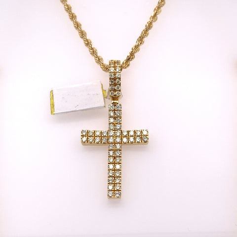 2.07CT Diamond 10K Yellow Gold Cross Pendant - White Carat - USA & Canada