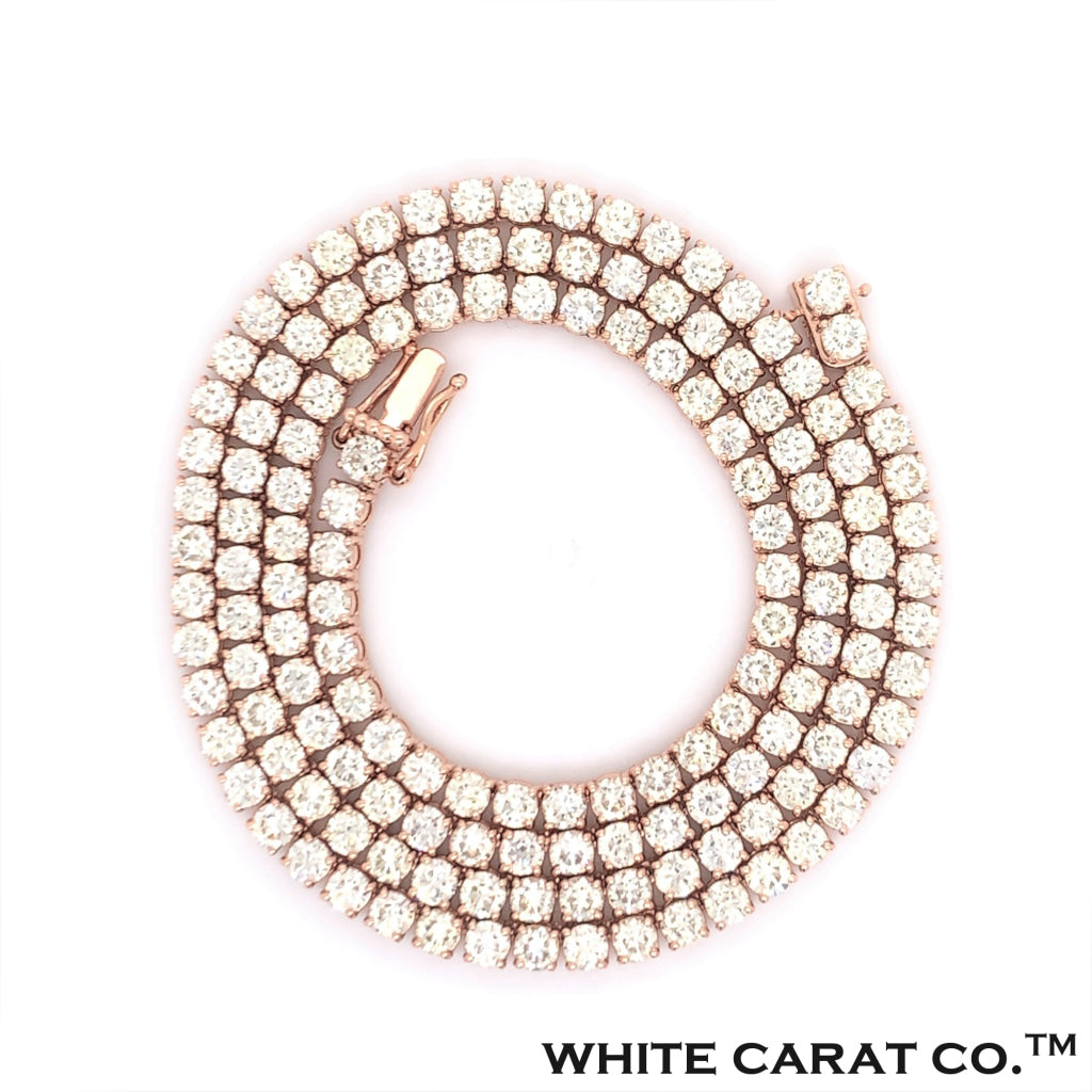4PT- From 7.00 CT. - 14.20 CT. Tennis Necklace 14K Rose Gold (4 Prong) - White Carat - USA & Canada