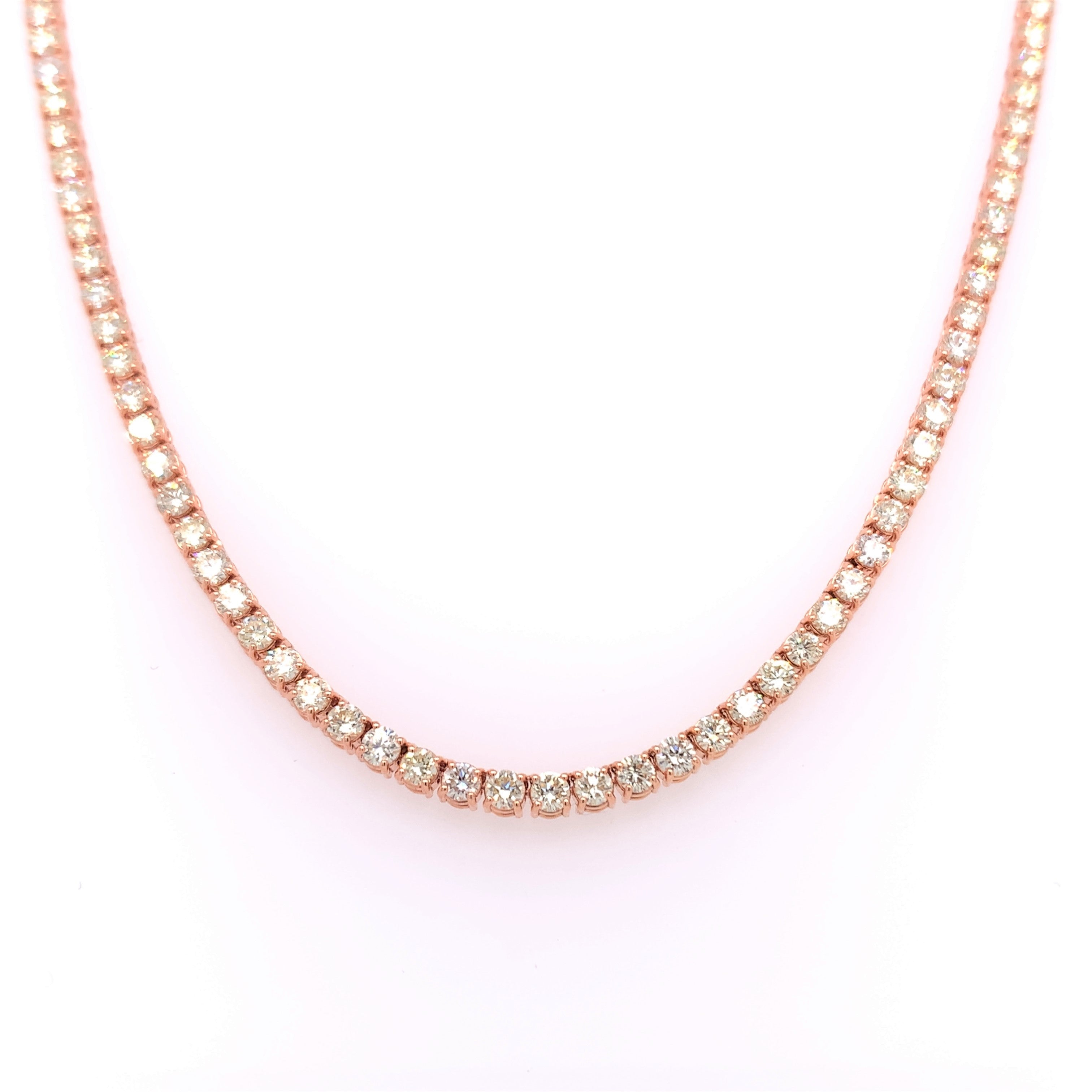 12.50 CT. - 35.00 CT. 14 Pointer Diamond Four Prong Tennis Chain in Gold - White Carat - USA & Canada