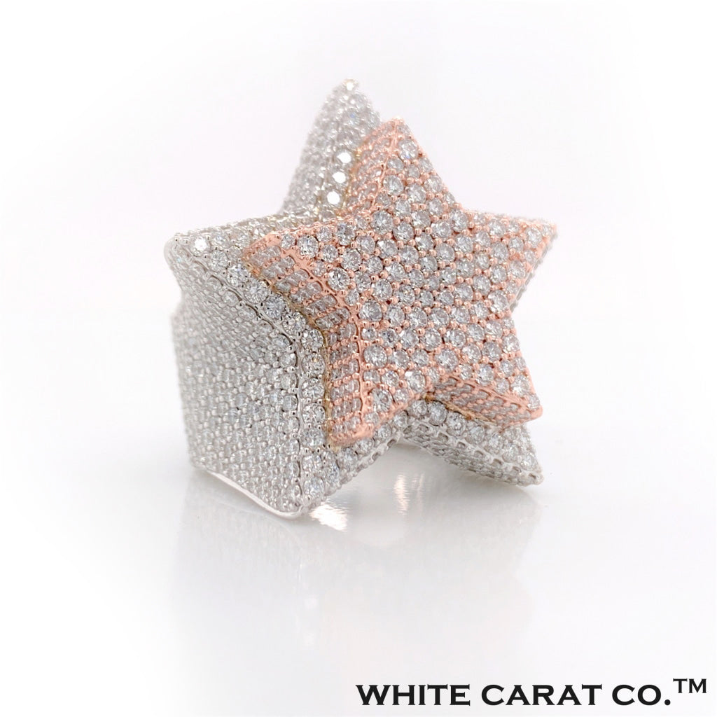 13.00 CT. VVS Diamond Two Tone Star Ring in Gold - White Carat - USA & Canada