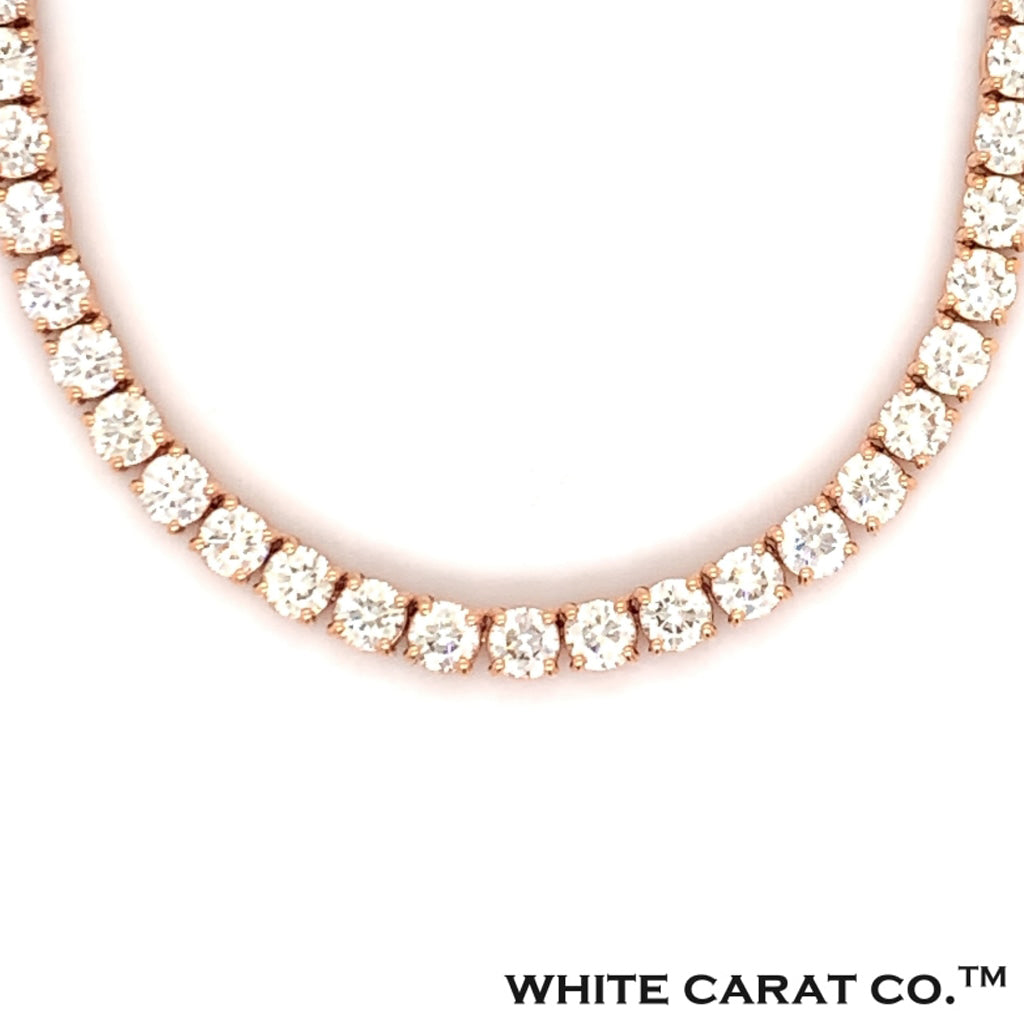 3PT- 6.00 CT. - 11.00 CT. Tennis Necklace 14K Rose Gold (4 Prong) - White Carat - USA & Canada