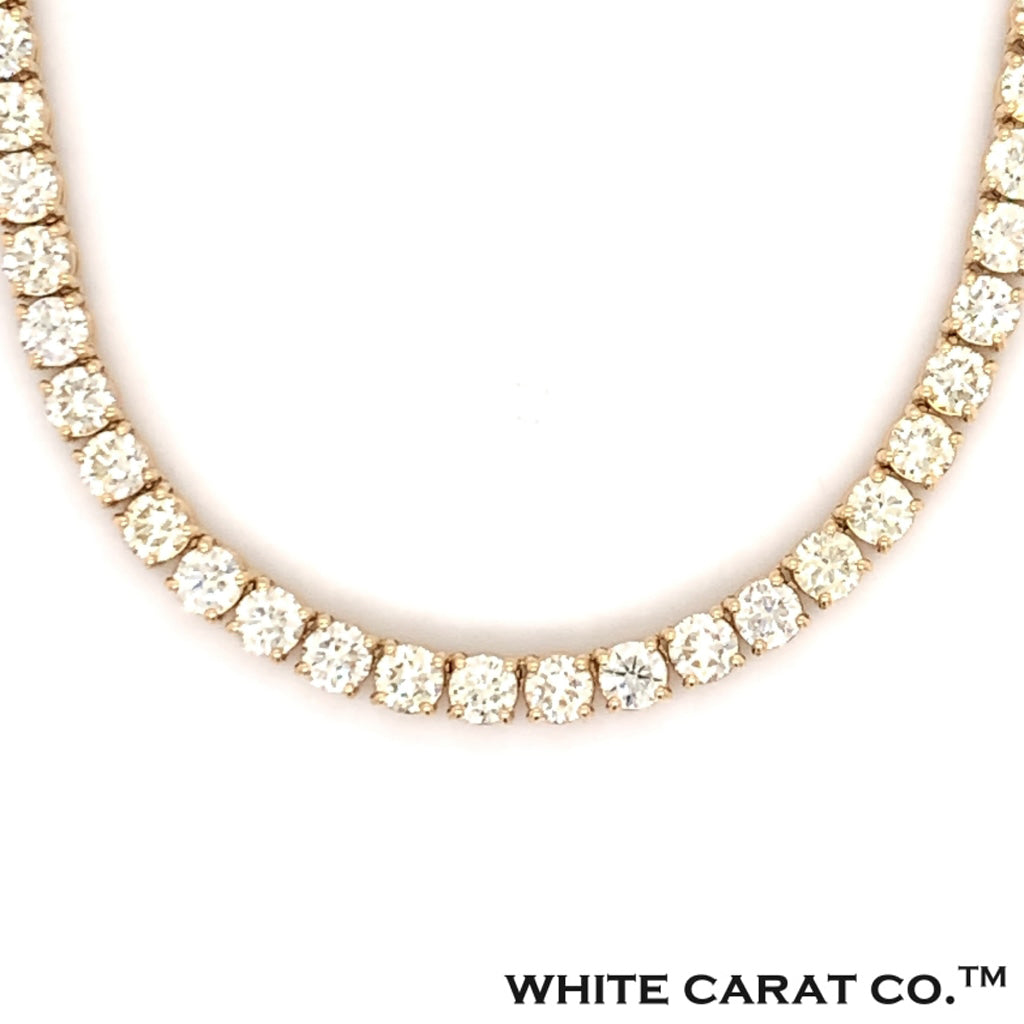 12PT- 25.00CT. Tennis Necklace 14K Yellow Gold (4 Prong) - White Carat - USA & Canada