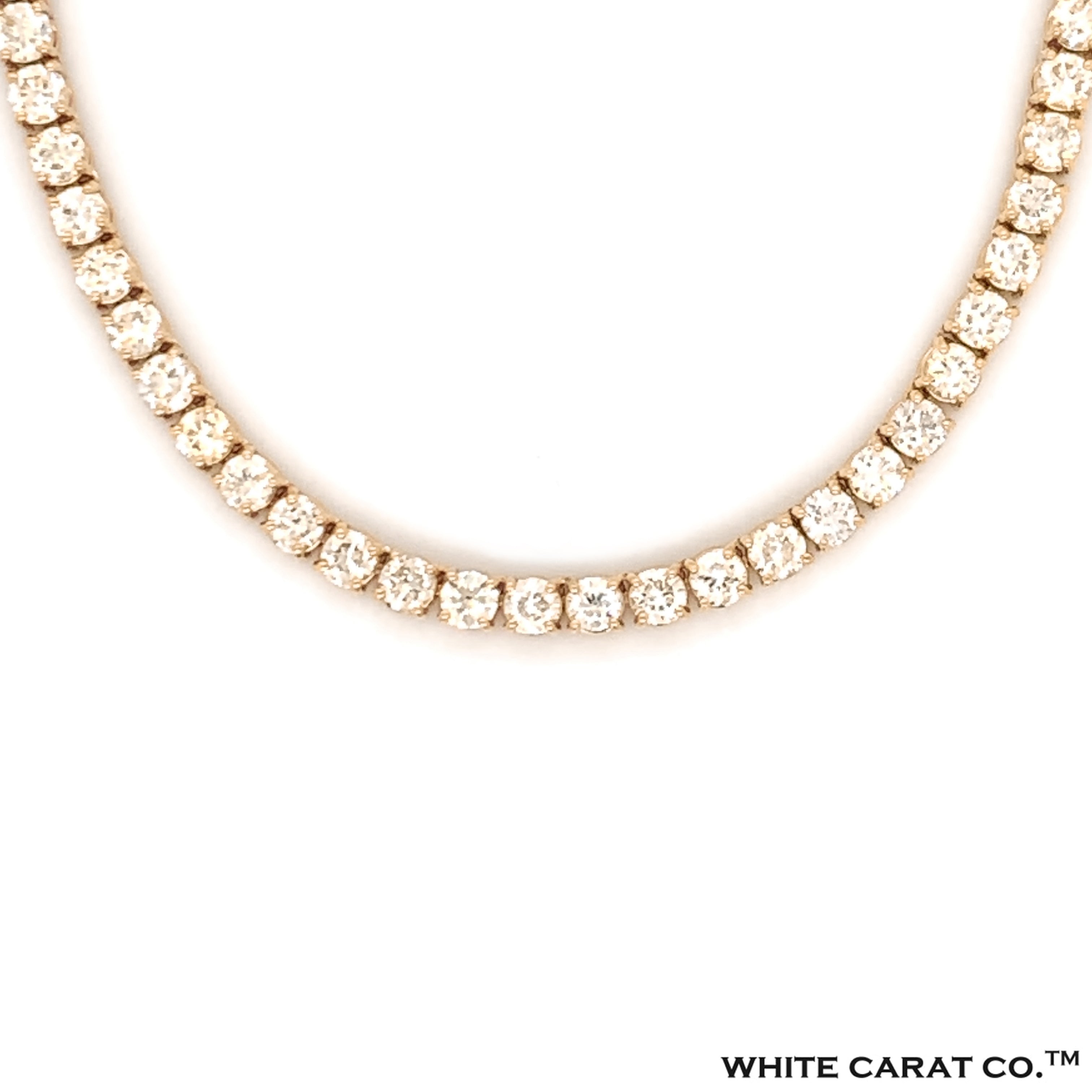4PT- From 7.00 CT - 14.20 CT. Tennis Necklace 14K Yellow Gold (4 Prong) - White Carat - USA & Canada