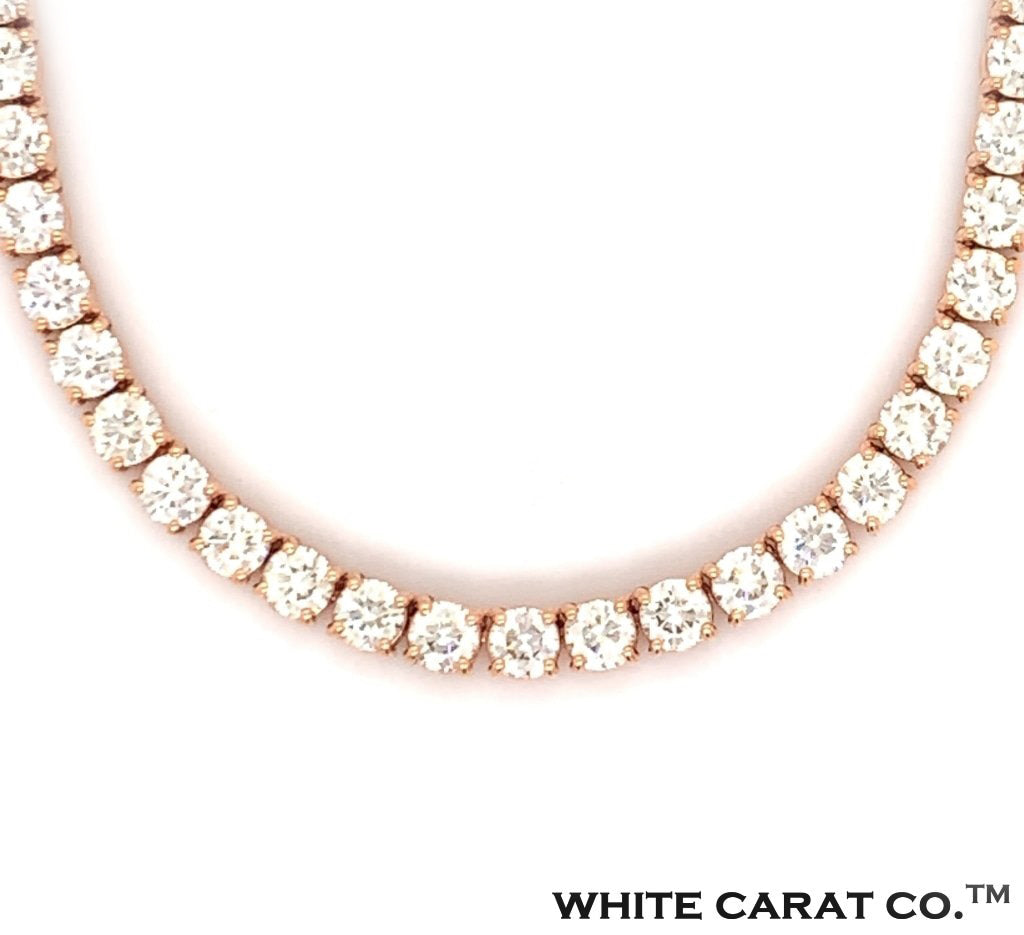 3PT- 5.10 CT. - 11.00 CT. Tennis Necklace 14K Rose Gold (4 Prong) - White Carat - USA & Canada
