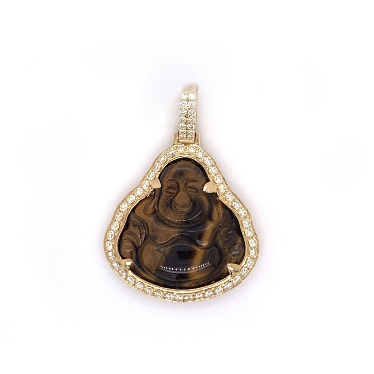 Diamond Tiger Eye Buddha Pendant - White Carat - USA & Canada