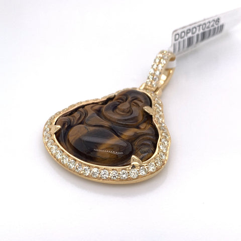 1.35 CT. Diamond Tiger Eye Buddha Pendant in 10K Gold - White Carat - USA & Canada