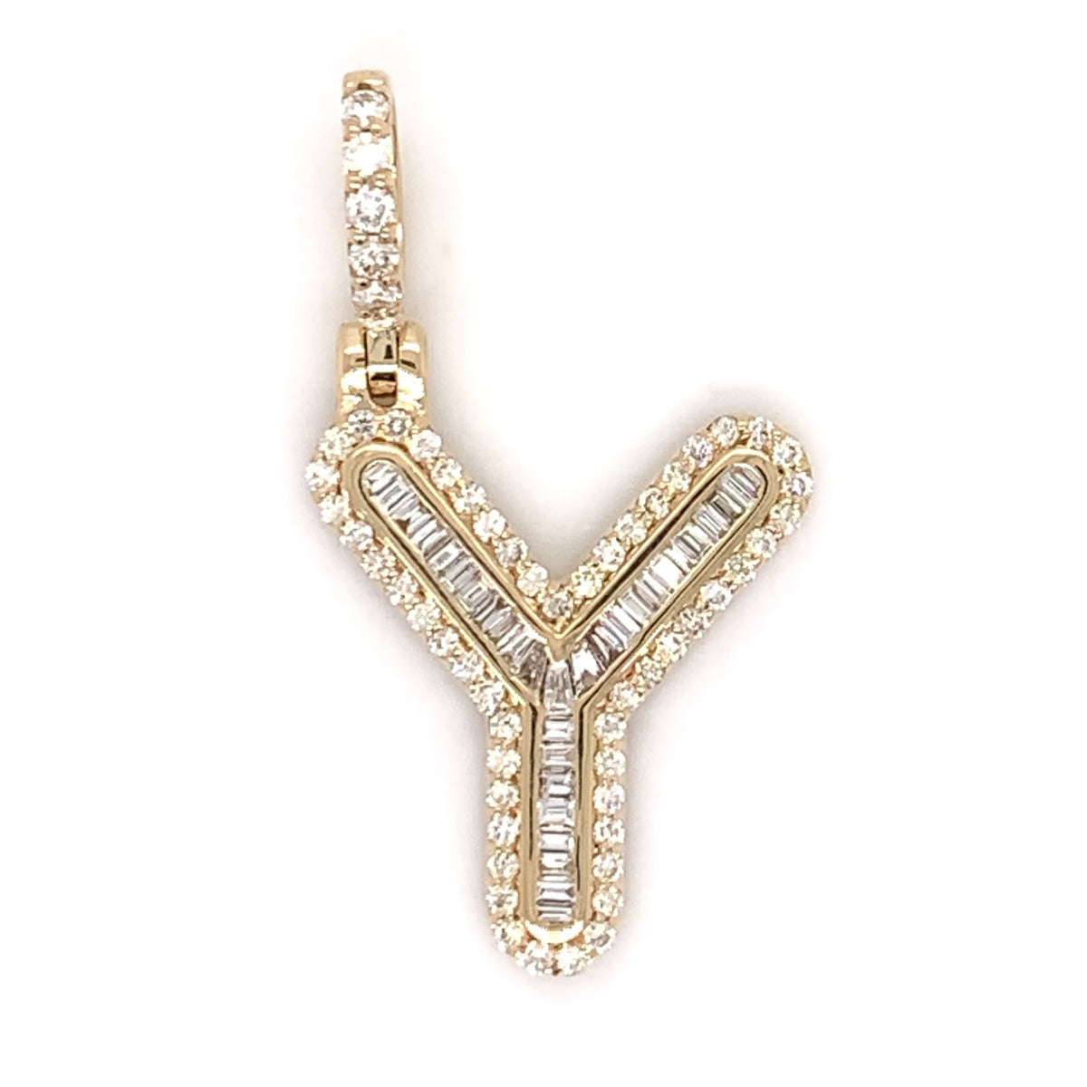 1.00 CT. Diamond Baguette Letter "Y" Pendant in 10K Gold - White Carat - USA & Canada