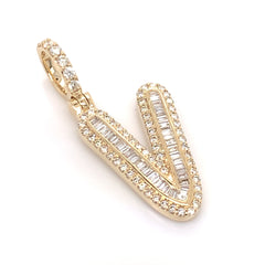 1.00 CT. Diamond Baguette Letter "V" Pendant in 10K Gold - White Carat - USA & Canada