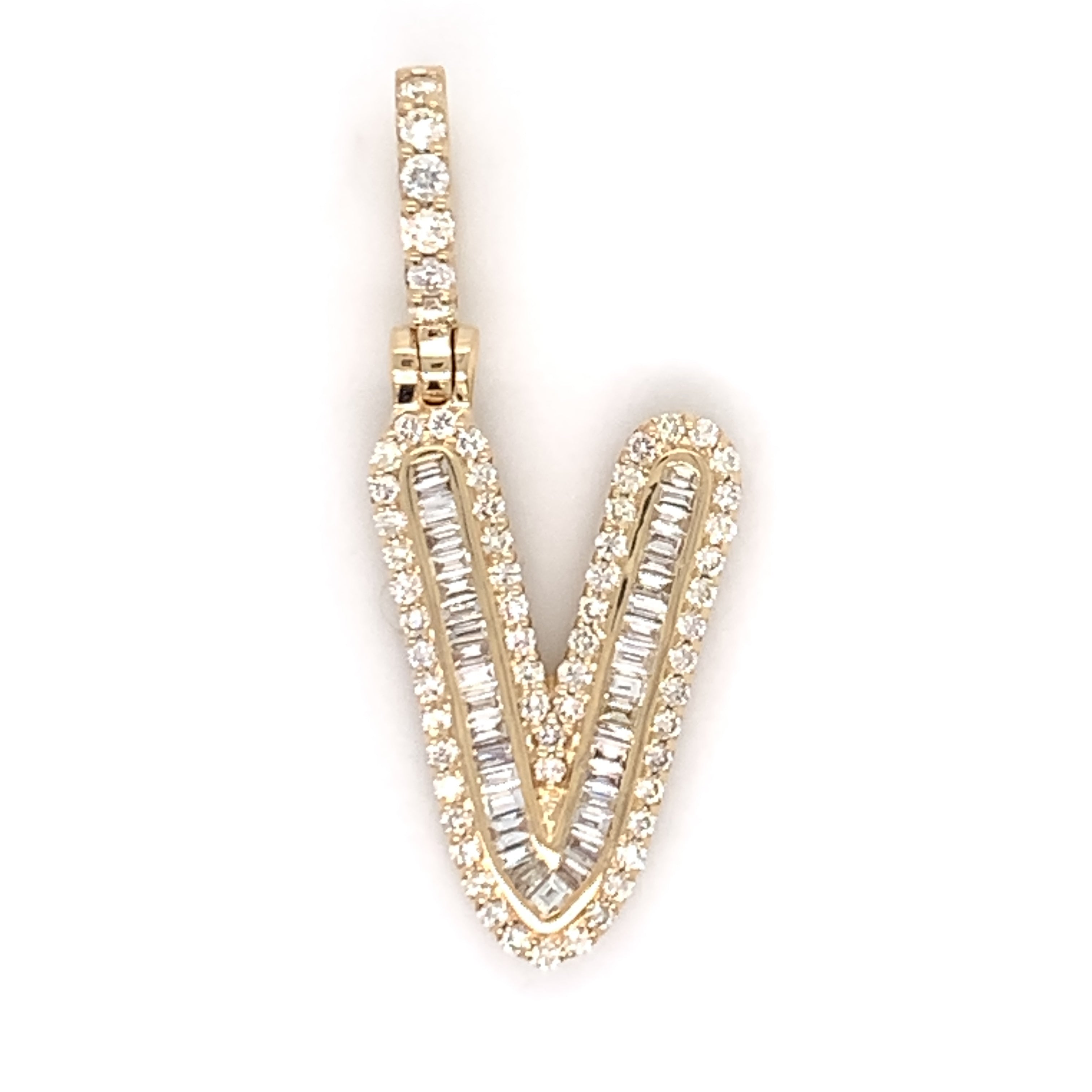 1.00 CT. Diamond Baguette Letter "V" Pendant in 10K Gold - White Carat - USA & Canada